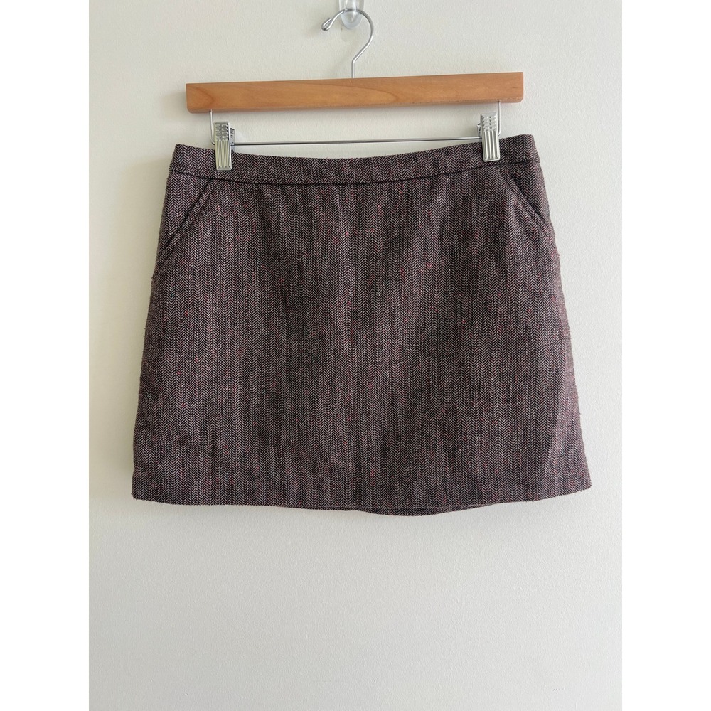 H&M Sz 10 Gray Herringbone Wool Blend Mini Skirt Dark Academia Corpcore Autumn